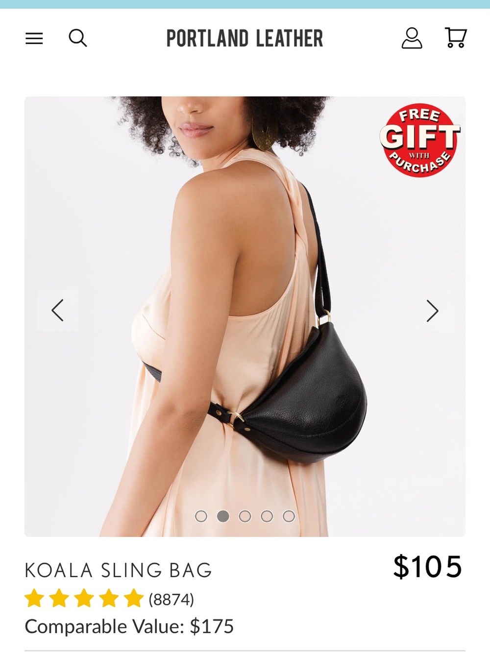 Portland Leather Koala Sling Bag in Black with Gold Hardware - small - Picture 2 of 8
